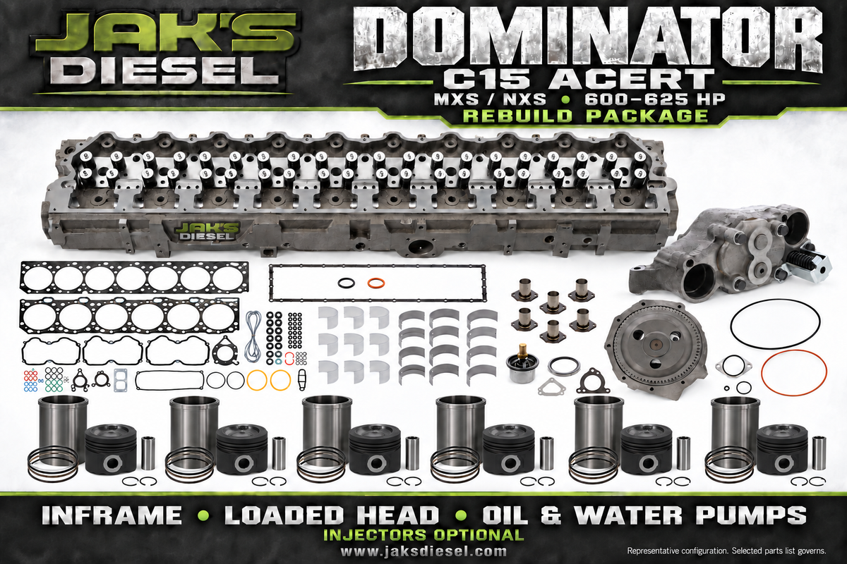 JAK's Dominator c15-acert-600 — representative promotional layout; injectors optional; selected parts list governs