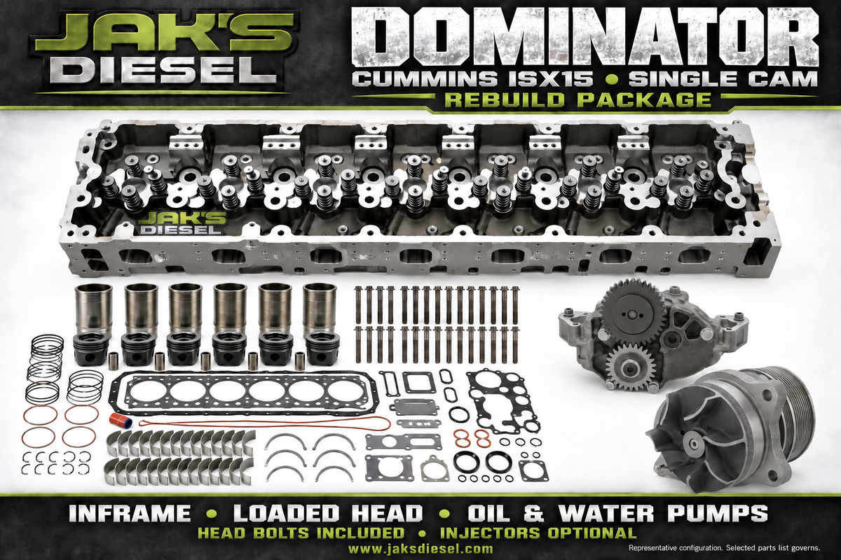 JAK's Dominator ISX single-hero representative promotional layout; selected parts list governs