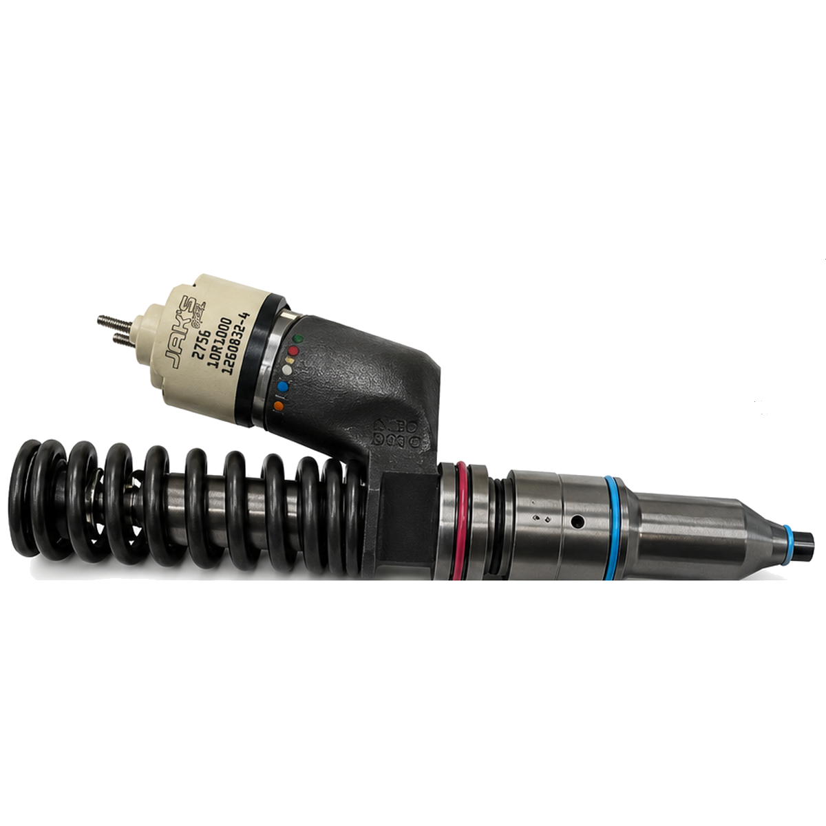 JAK'S Dominator remanufactured CAT EUI fuel injector with laser-etched solenoid