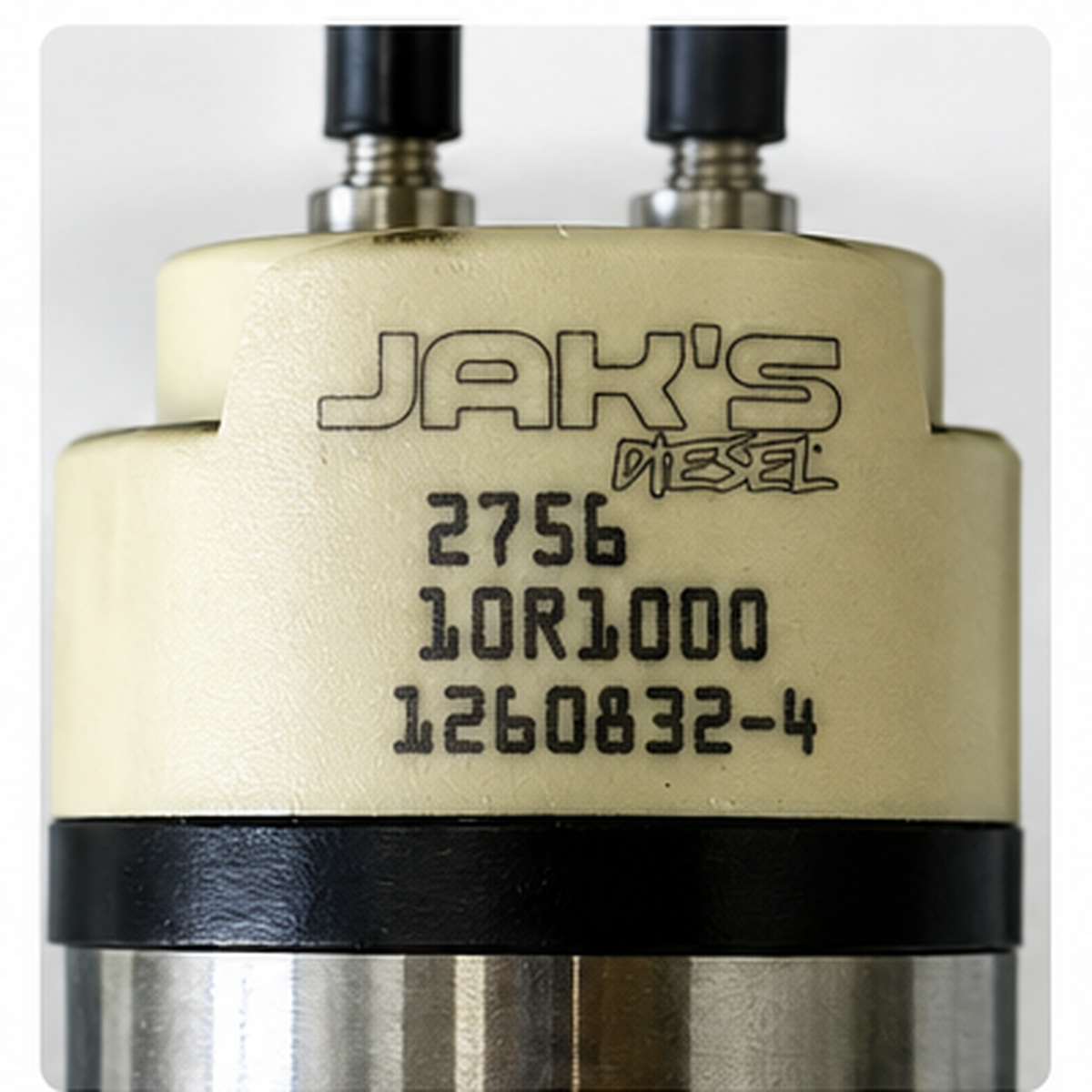JAK'S Diesel laser-etched solenoid cap with part and serial numbers
