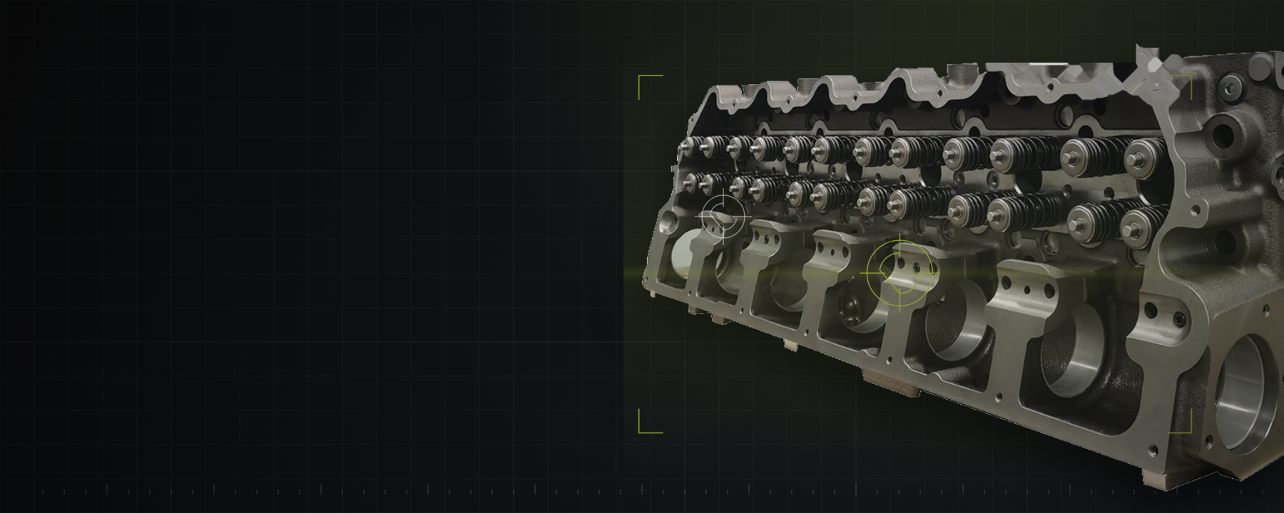 Cylinder head under component inspection with measurement reticles